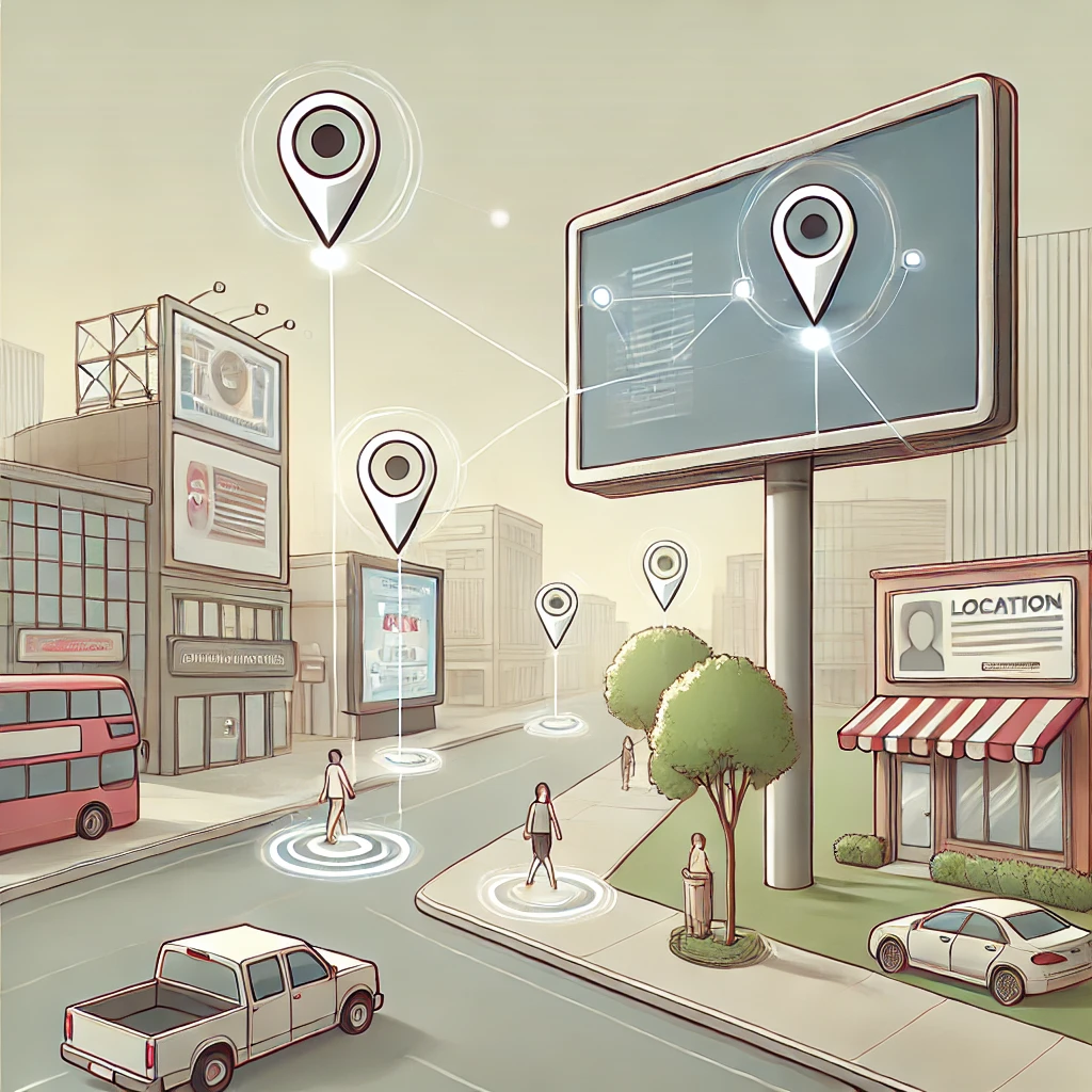 City street with smart signage by digisigns featuring location-based digital billboards and geofencing technology.