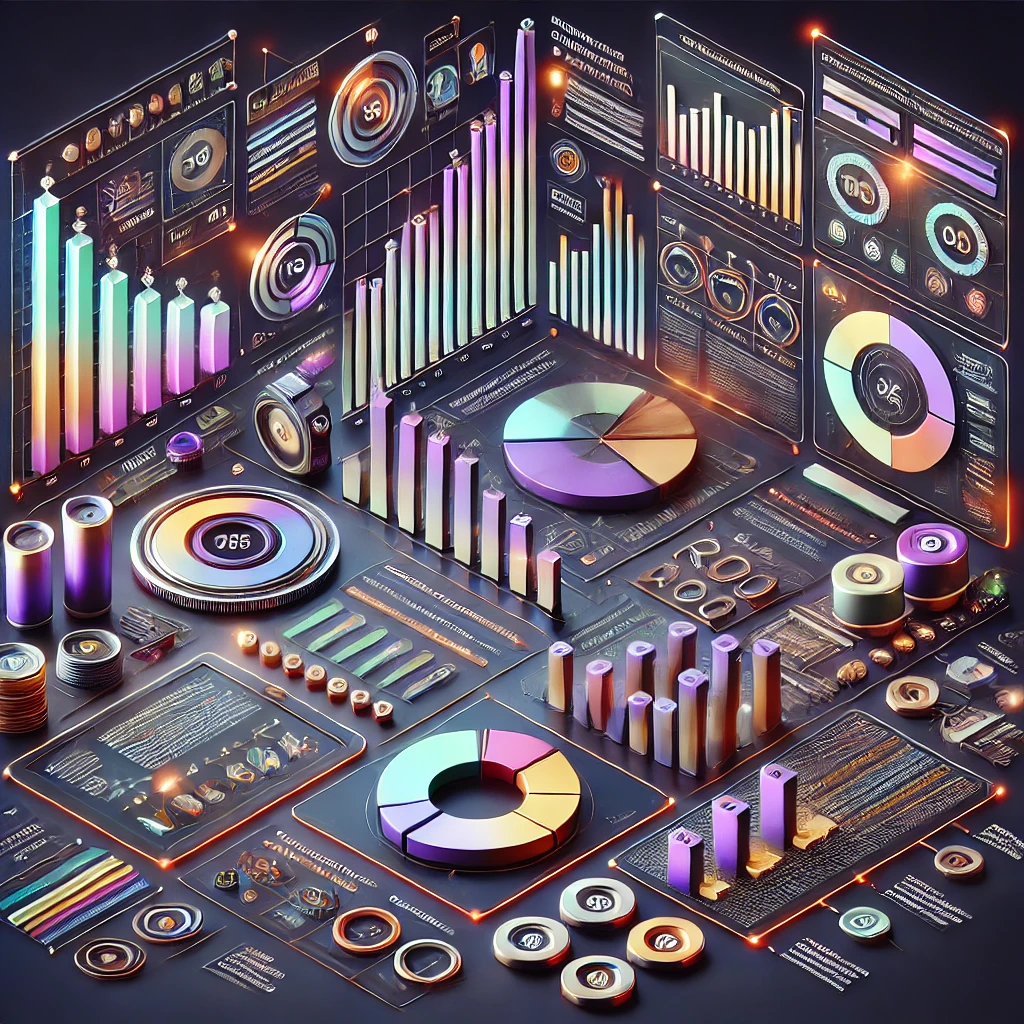 Futuristic dashboard with smart signage by digisigns displaying vibrant analytics, charts, and performance metrics in 3D