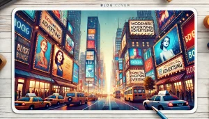 City street with vibrant billboards displaying traditional ads, illustrating advertising in an urban setting for Digisigns blog on smart signage.